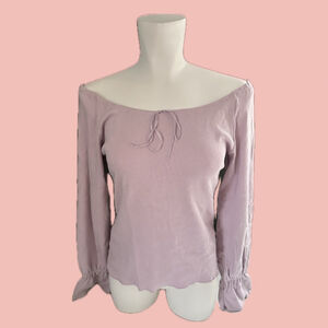 Jacob lavender long-sleeve top M – coquette ribbon tie, soft cotton